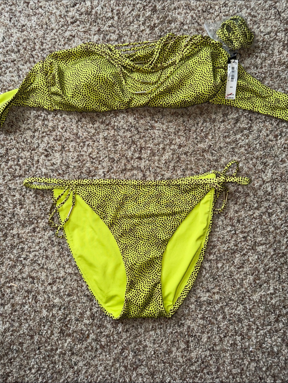 Victoria's Secret Neon Yellow and Black Dot Bikini